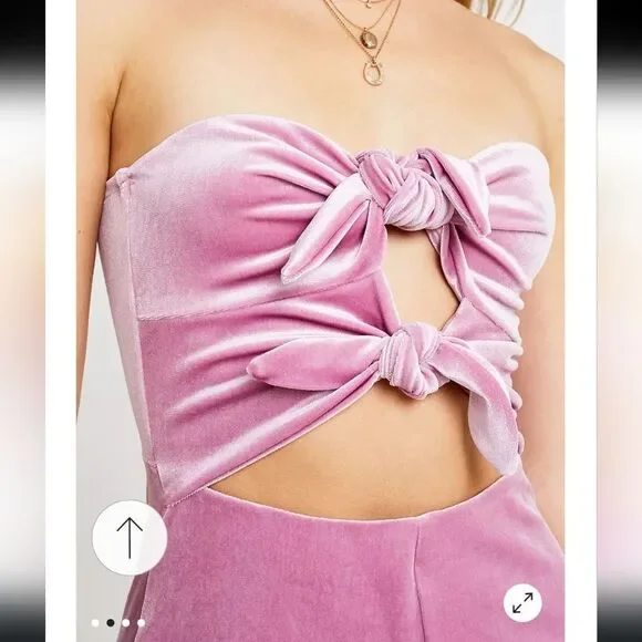 NWOT Urban Outfitters Maddie Lilac Velvet Dual Tie Front Playsuit Romper Size S - Picture 10 of 15